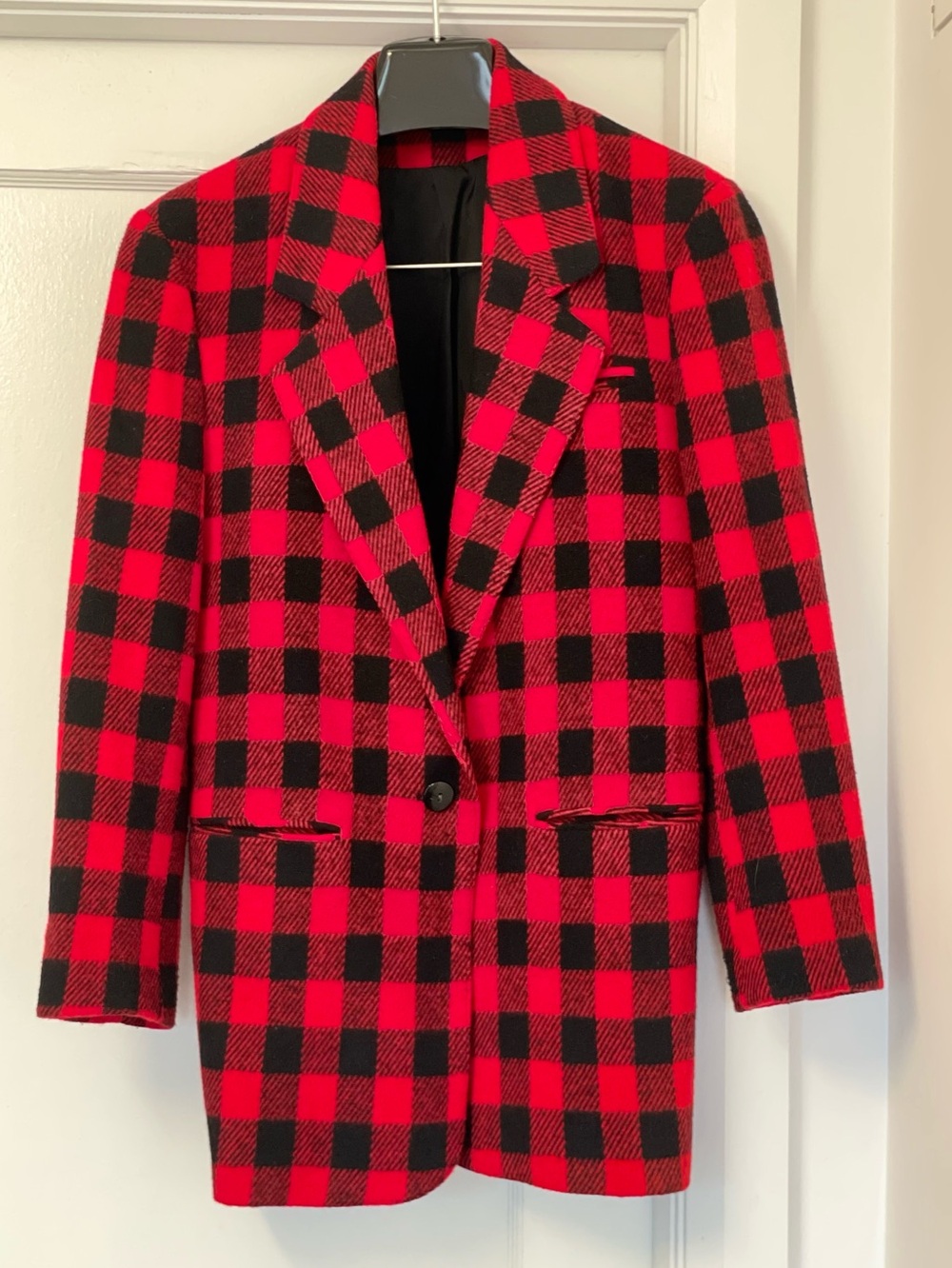 Red & Black Buffalo Plaid Women’s Blazer Coat